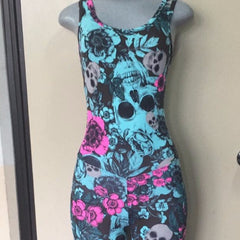 Aqua Blue Roses X Skulls Jumpsuit